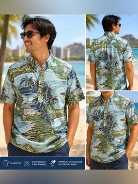 Reyn Spooner Reverse Print Shirt Mens M Hawaiian Beach Resort Island Classic Fit